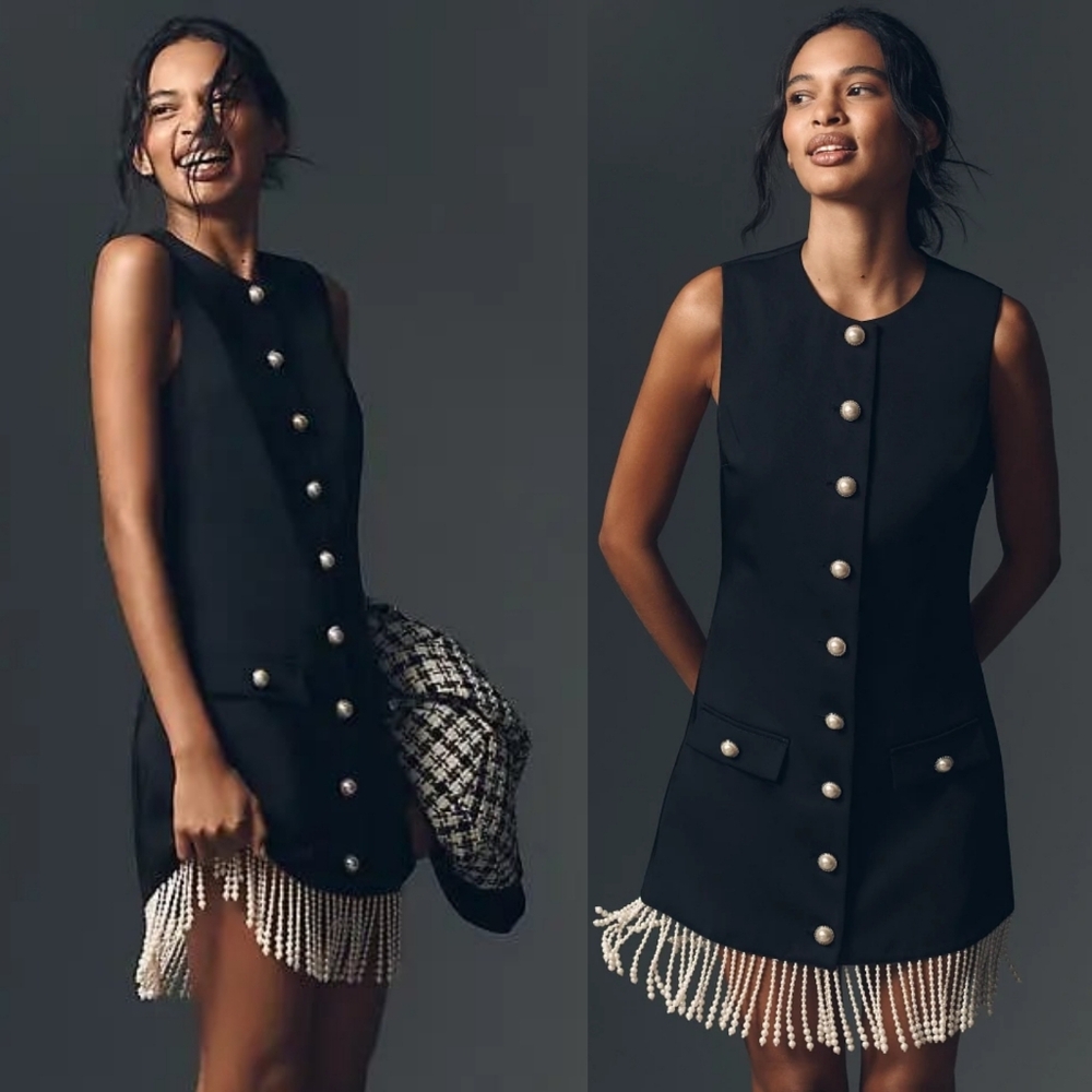 🎉NWT Anthropologie Endless Rose Beaded Fringe Mini Dress